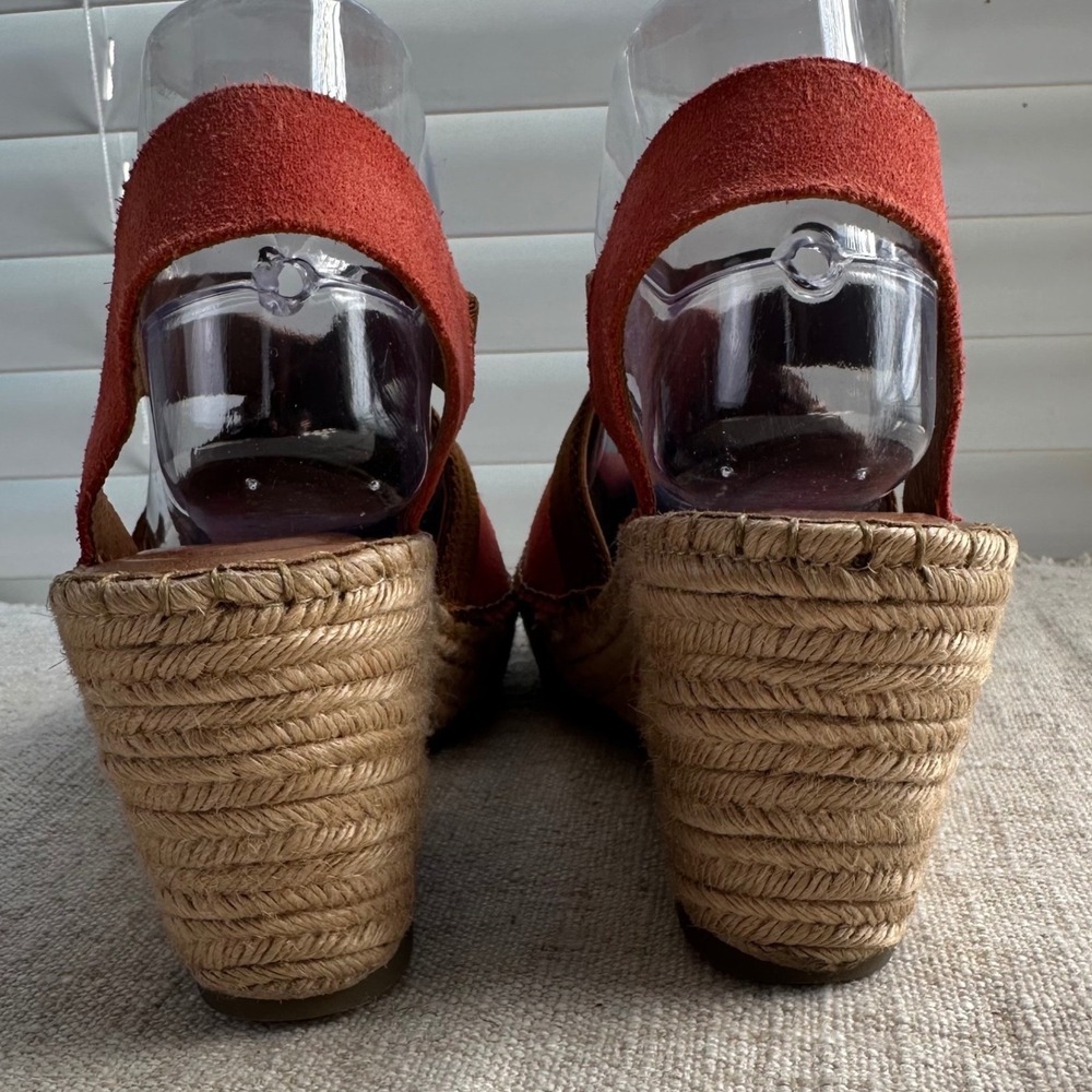 Born Drilles Burnt Orange Suede Espadrille Wedge Sandals Brown Elastic Straps 9 - Picture 7 of 11